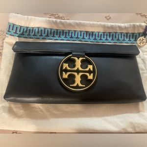 Tory Burch Leather Clutch. Dust bag included. No scuffs. Black.